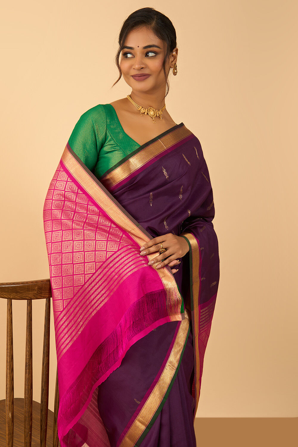 Dark Violet Woven Pure Silk Saree image number null