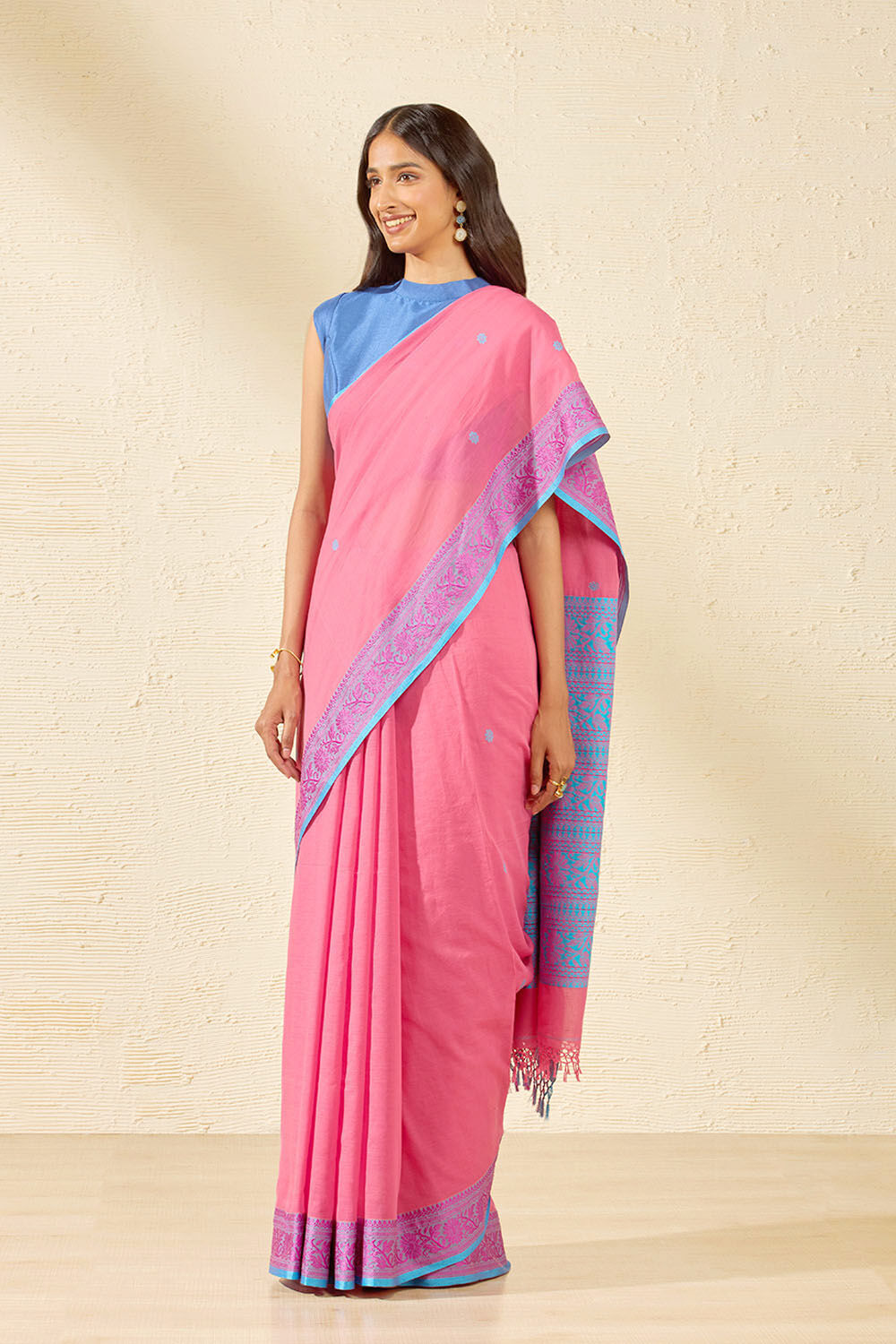 Pink Bengal Pure Cotton Jamdani Saree image number null