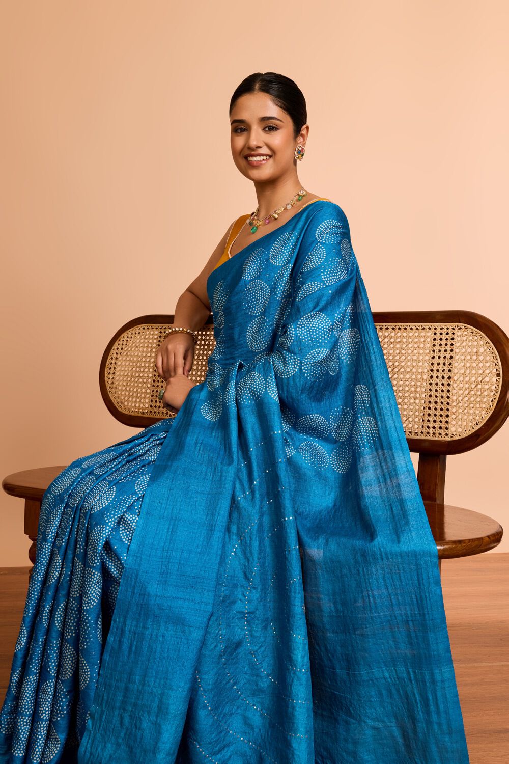 Blue Bengal Pure Tussar Silk Mukaish Saree image number null
