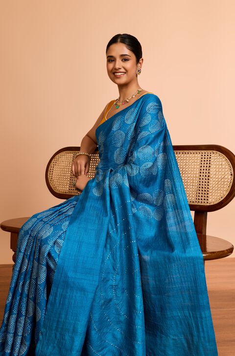 Blue Bengal Pure Tussar Silk Mukaish Saree
