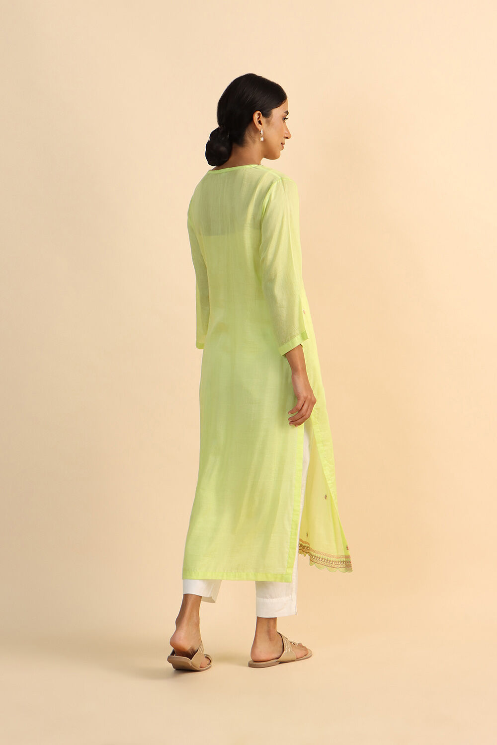 Light Green Viscose Embroidered Kurta image number null