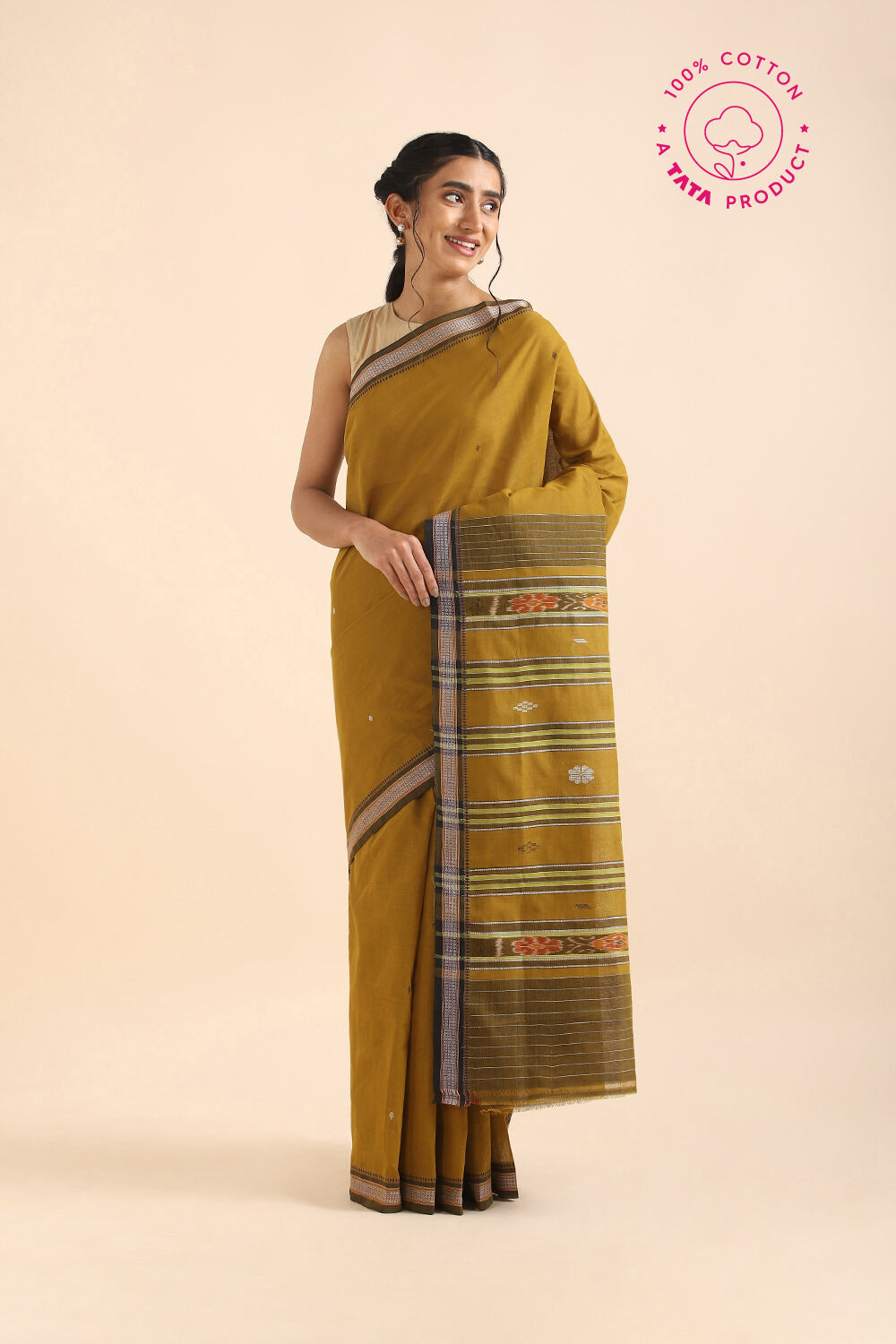 Dark Yellow Pure Cotton Odissa Ikat Saree image number null