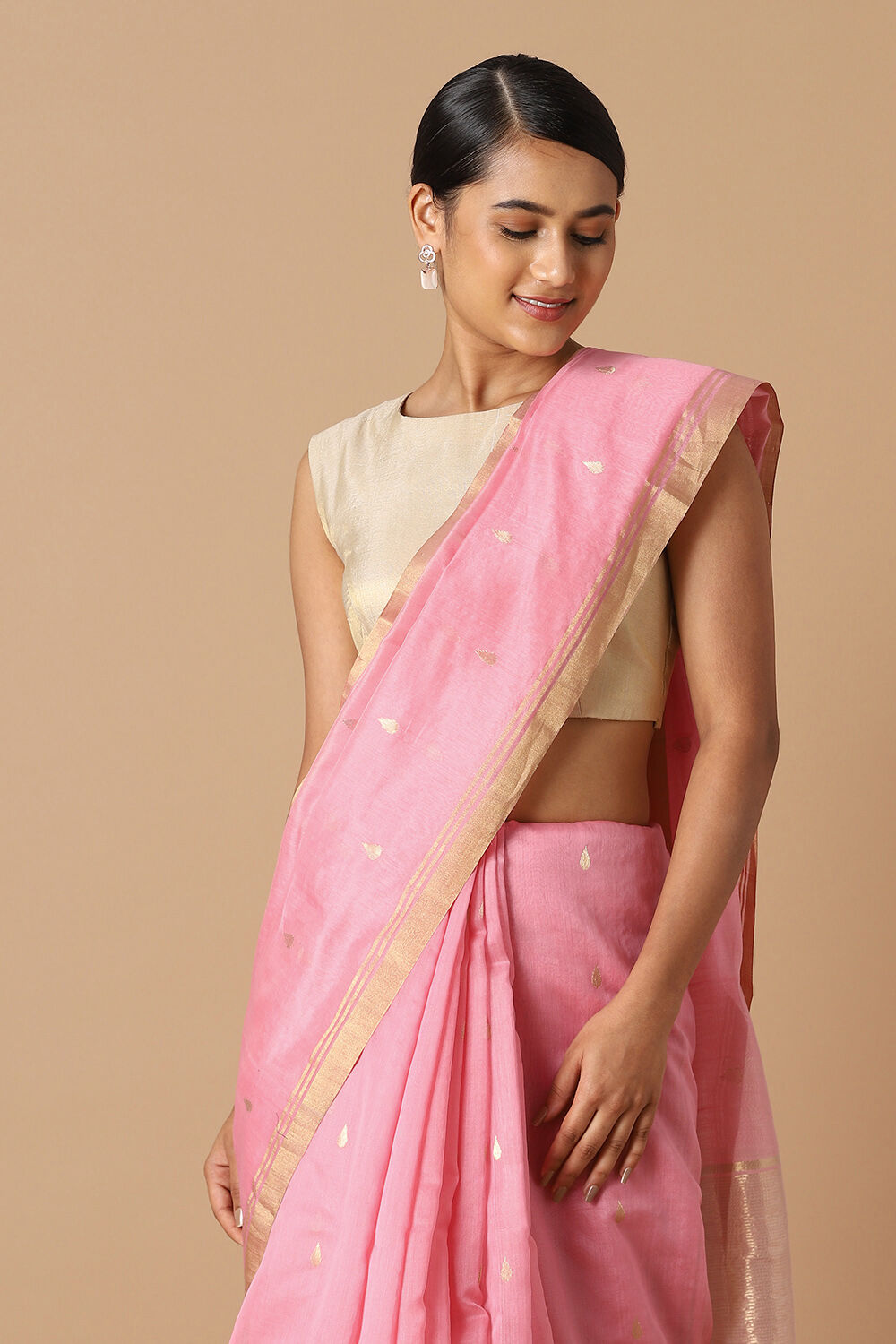 Light Pink Pure Silk Cotton Chanderi Saree image number null