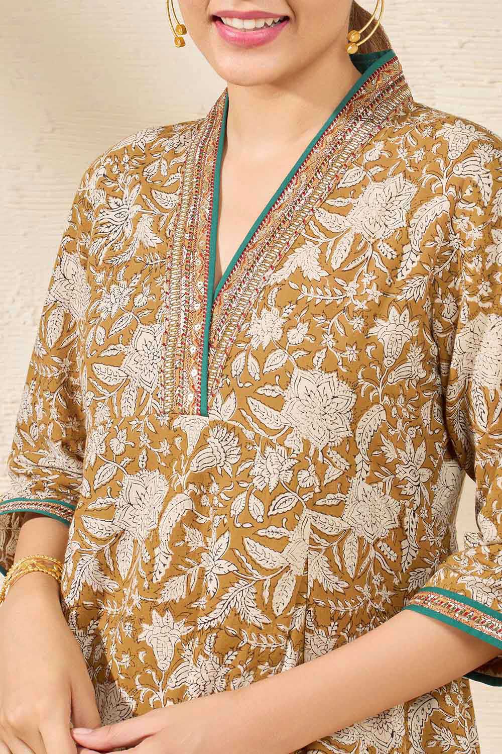 Yellow Pure Cotton Printed Sanganeri Kurta image number null