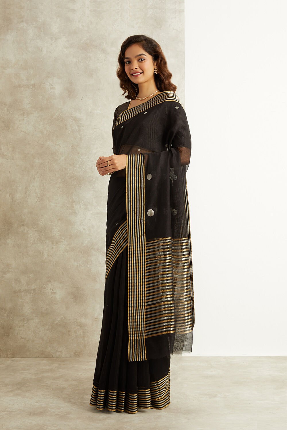 Black Pure Silk Cotton Eknaliya Chanderi Saree image number null