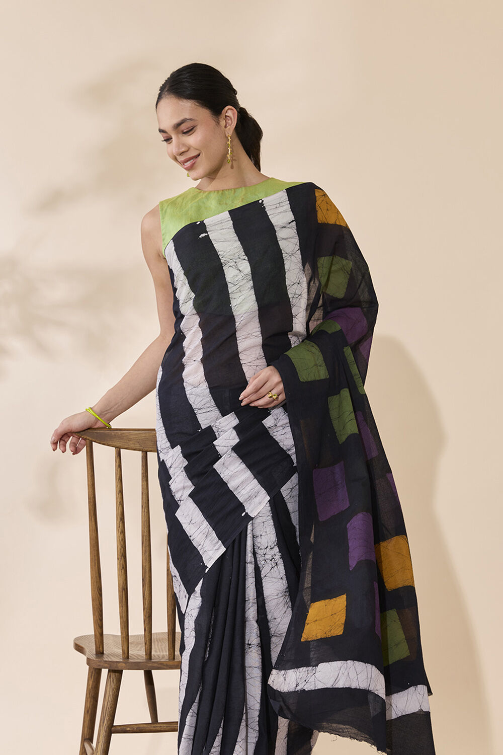 Black Ujjain Pure Cotton Batik Saree image number null