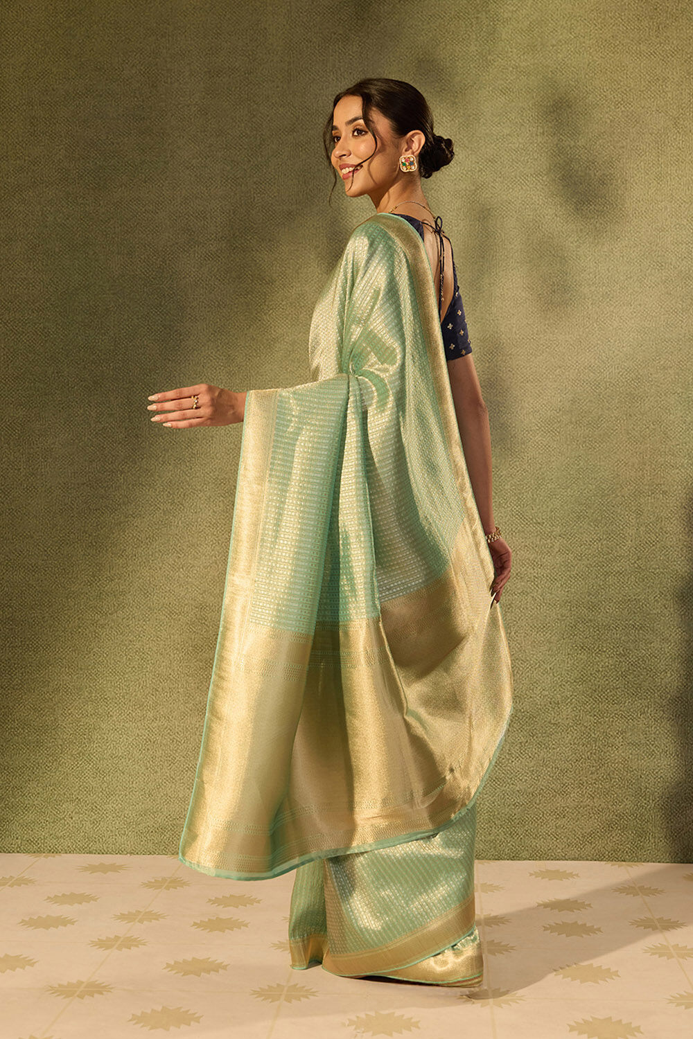 Light Blue Viscose Tissue Woven Saree image number null