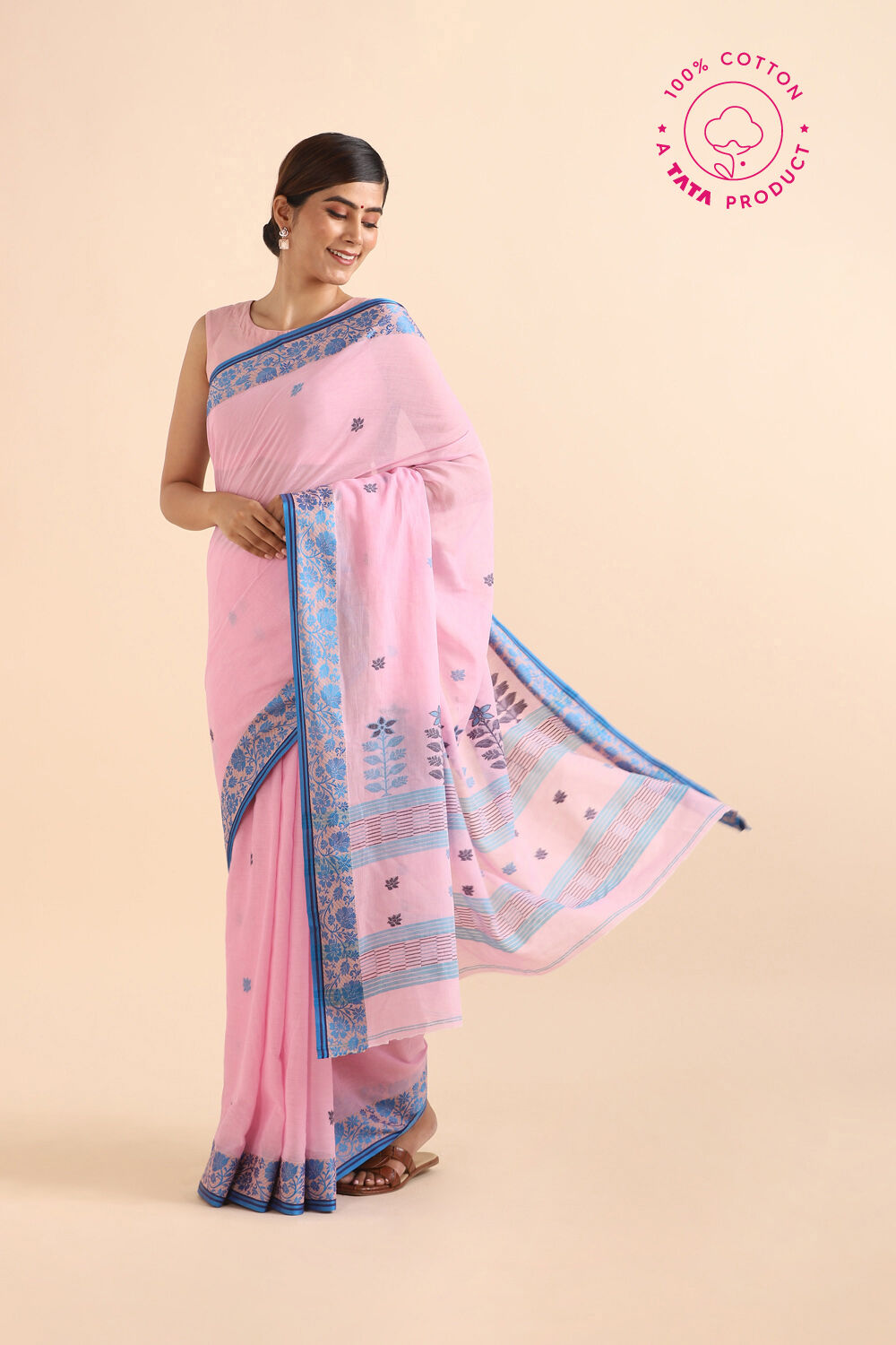 Light Pink Pure Cotton Jamdani Saree image number null