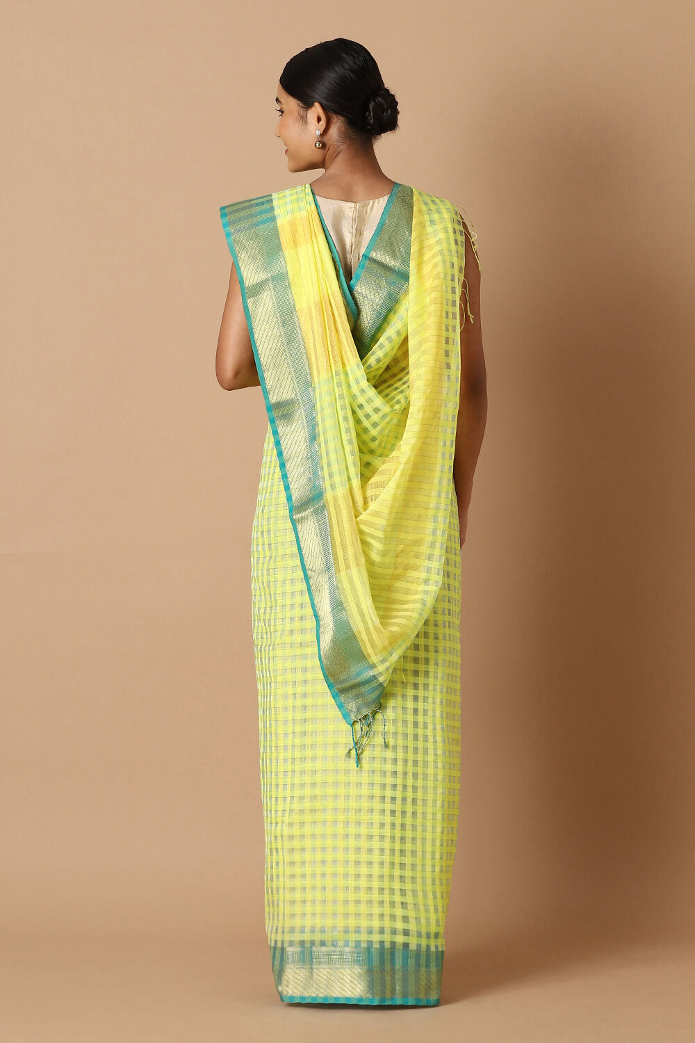 Yellow Pure Silk Cotton Maheswari Saree image number null