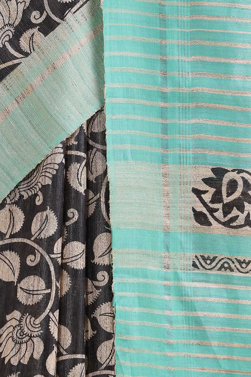 Black Pure Tussar Printed Saree image number null