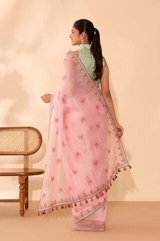 Light Pink Pure Silk Organza Embroidered Saree thumbnail image number null