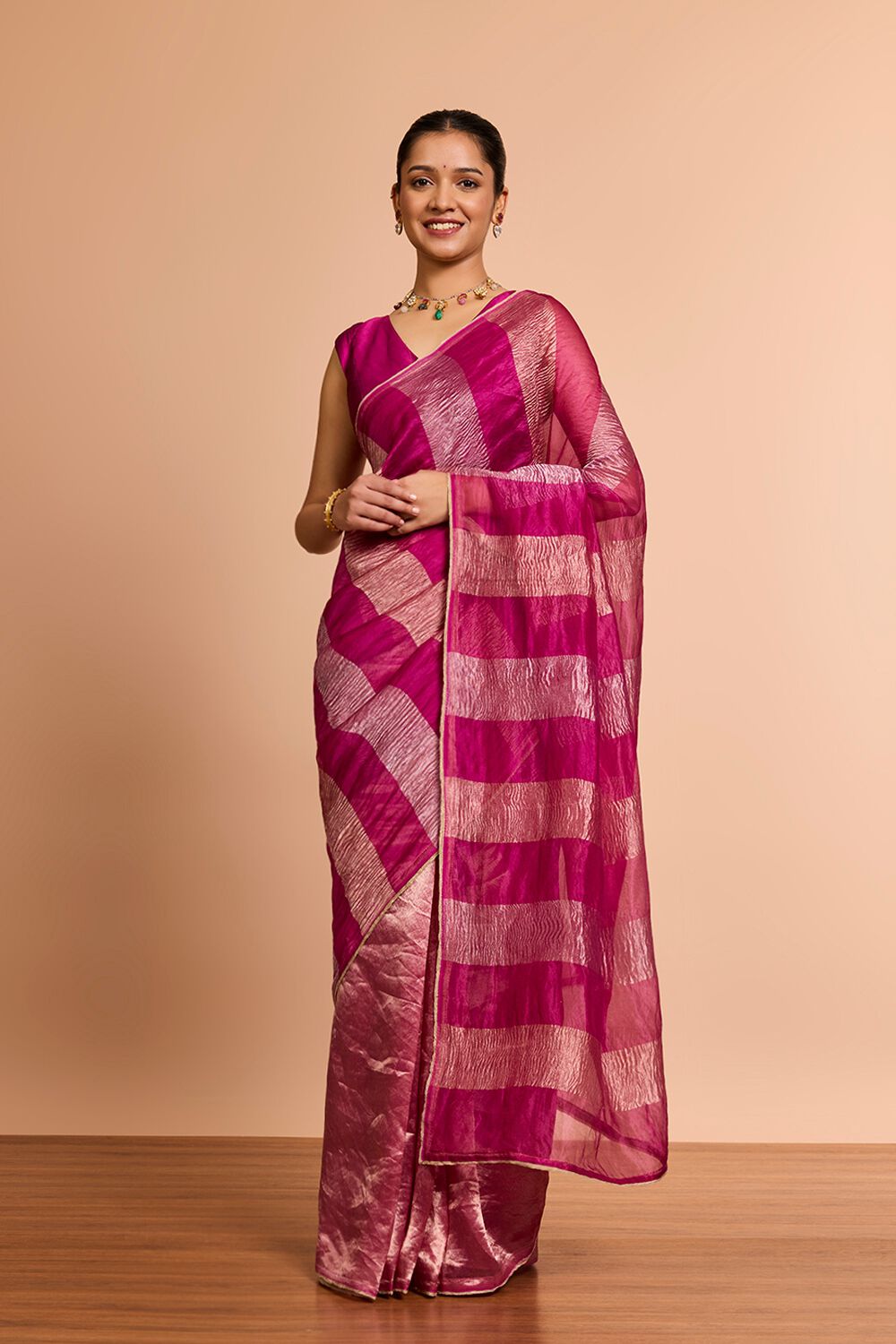 Pink Woven Pure Silk Organza Saree image number null