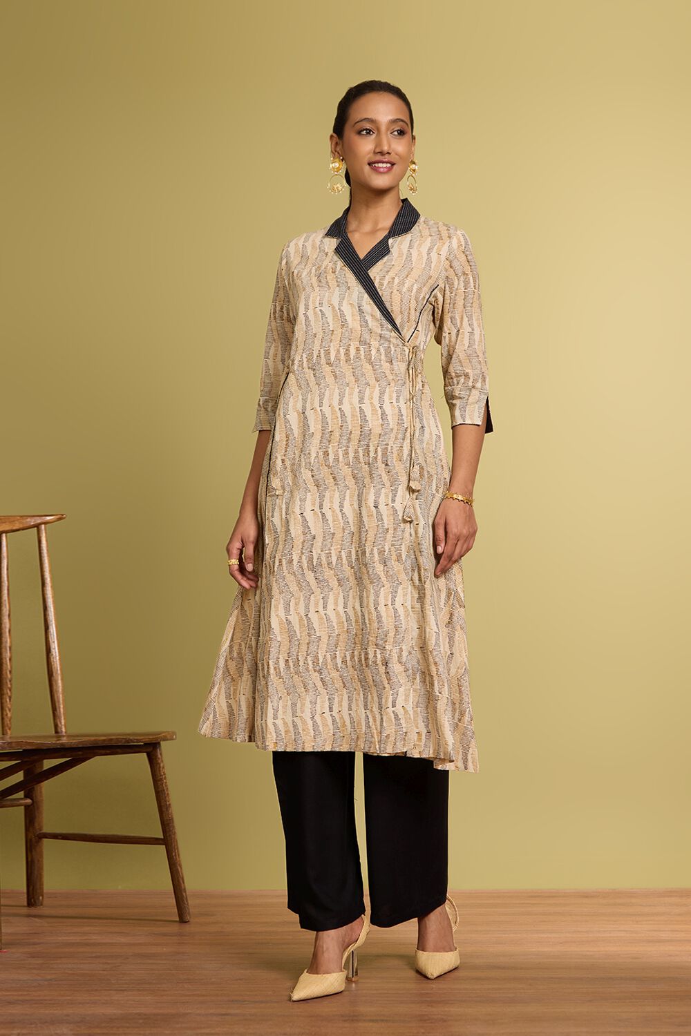 Yellow Block Printed Pure Cotton Kurta image number null