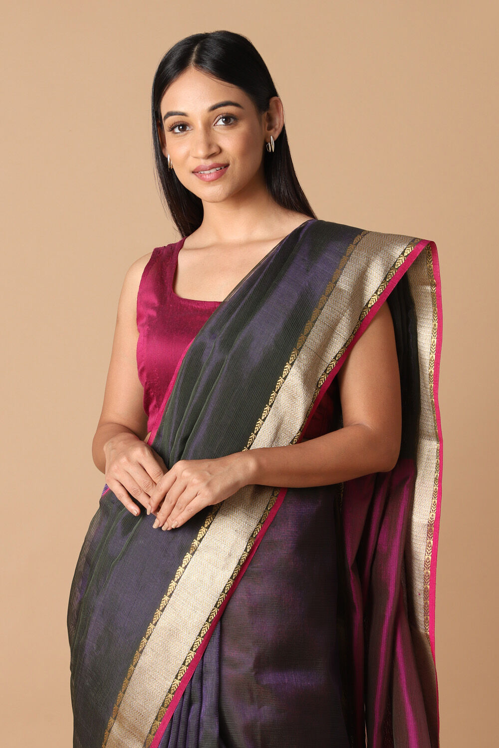 Purple Pure Cotton Tissue Maheswari Saree image number null