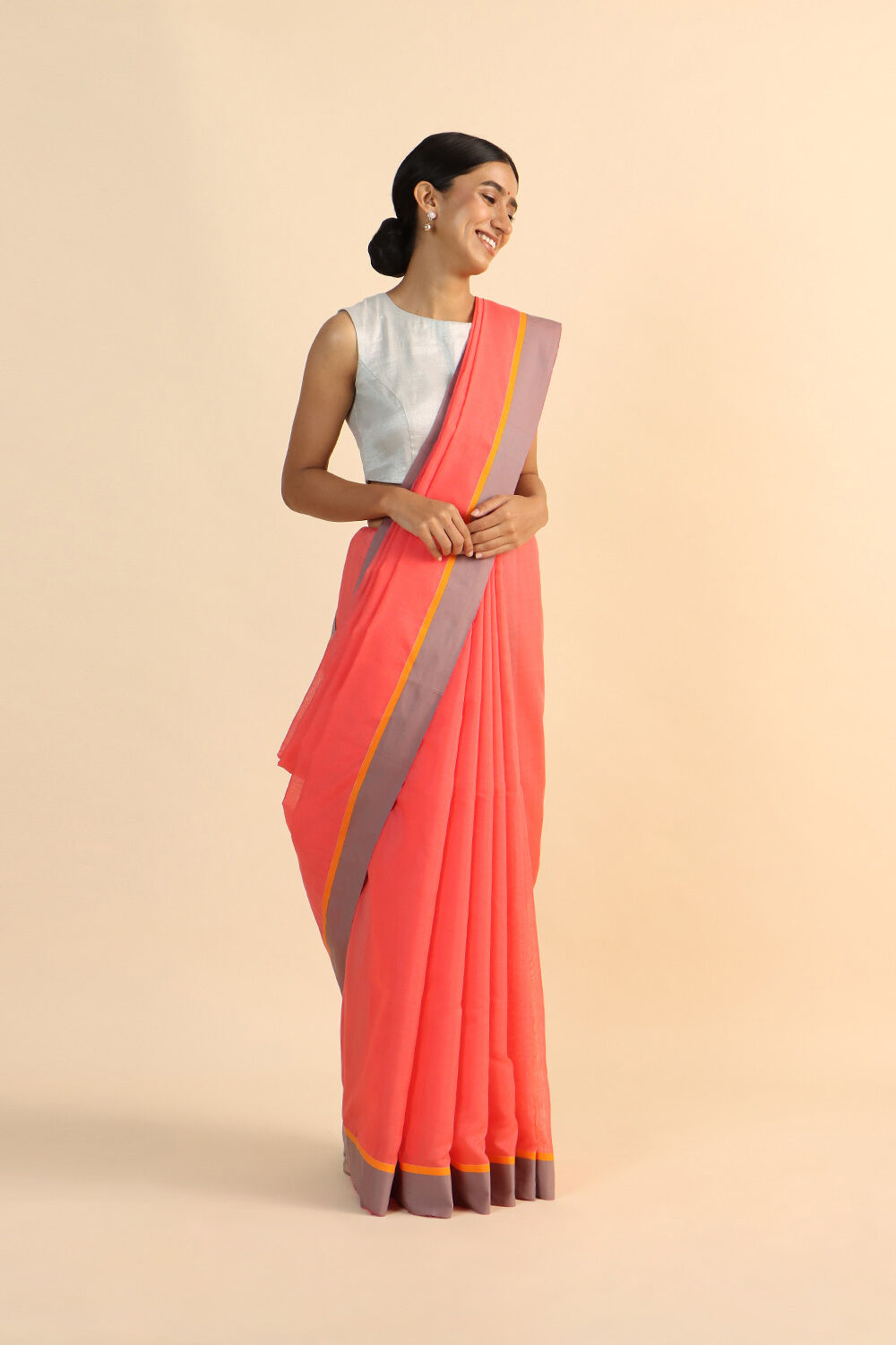 Light Pink Pure Silk Cotton Bengal Saree image number null