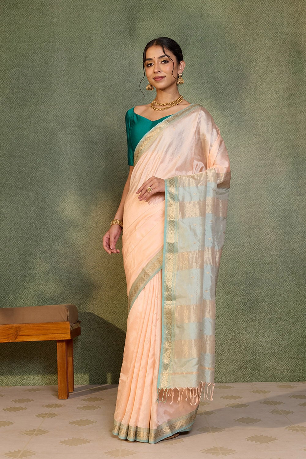 Light Orange Woven Pure Silk Maheshwari Saree image number null