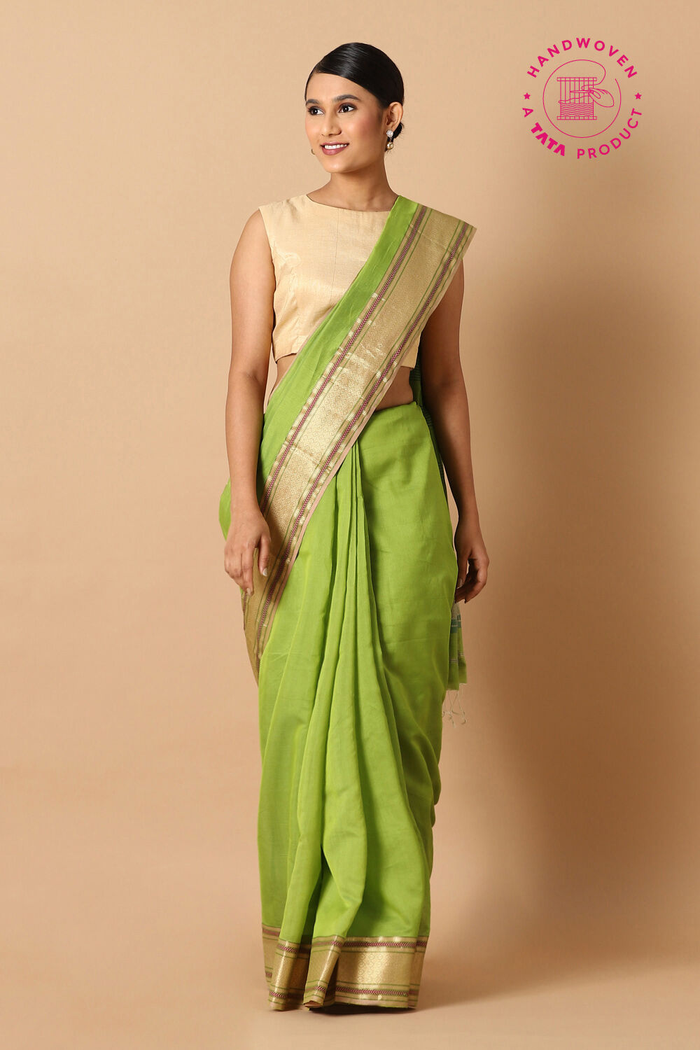 Light Green Pure Silk Cotton Maheswari Saree image number null