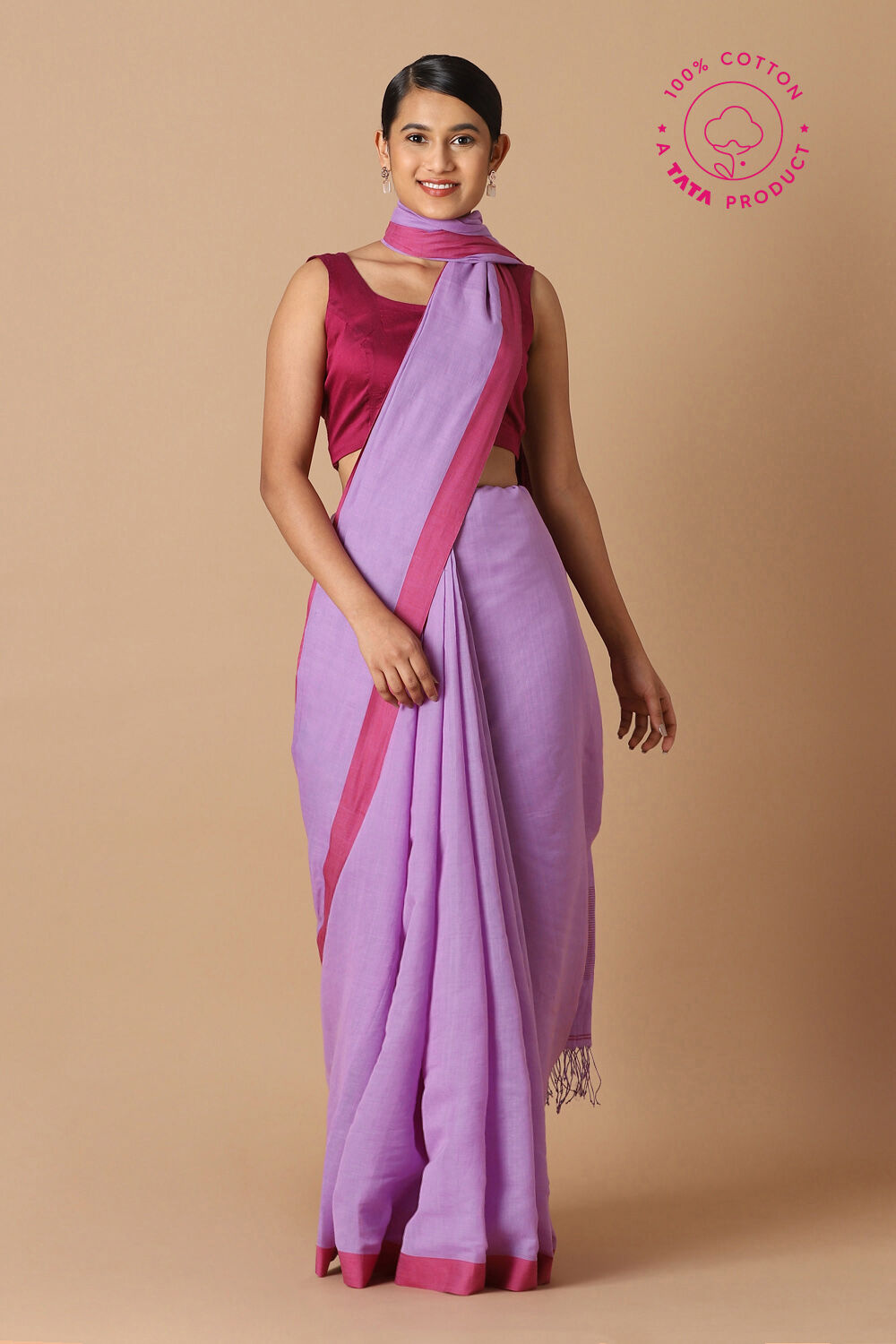Violet Pure Cotton Bengal Saree image number null