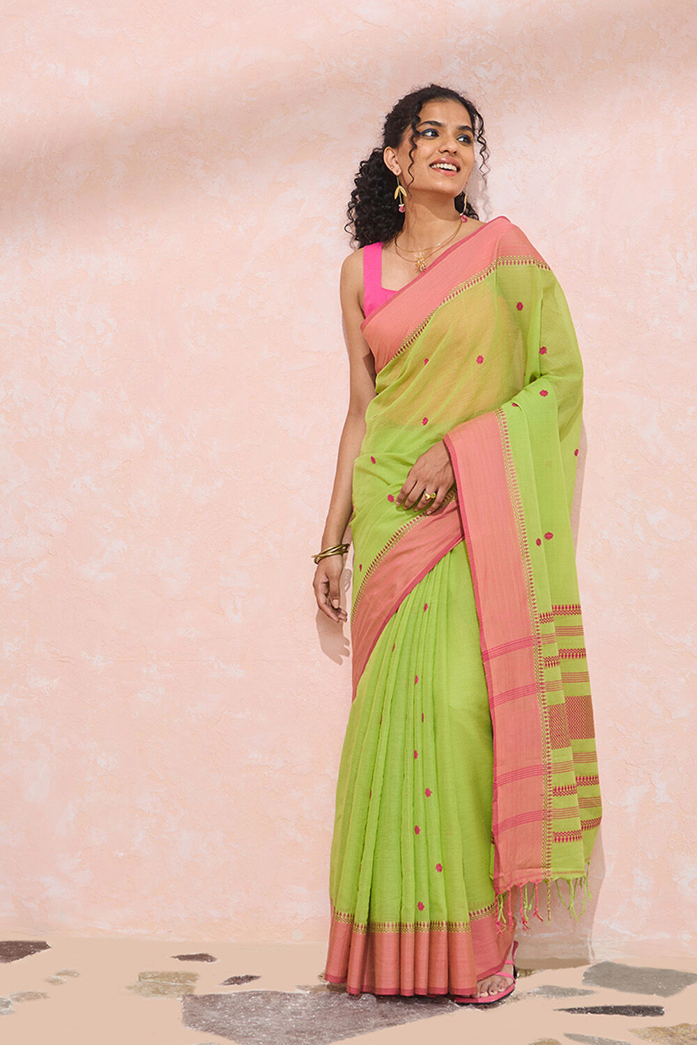 Light Green Woven Pure Cotton Bengal Saree image number null