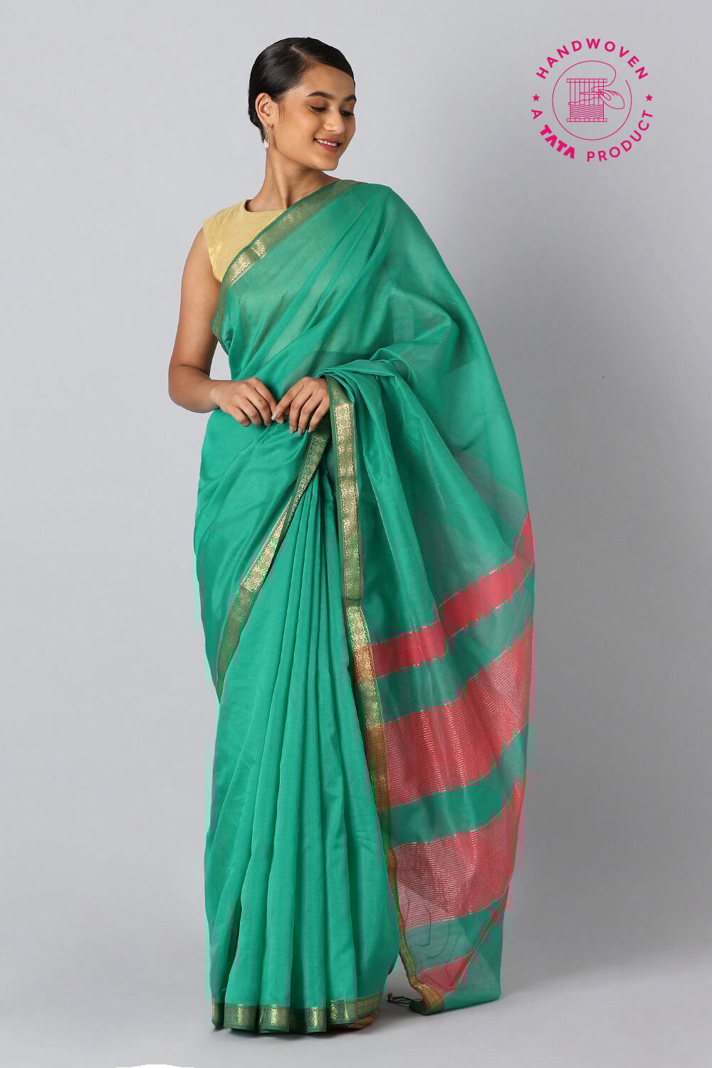 Green Pure Silk Cotton Maheswari Saree image number null