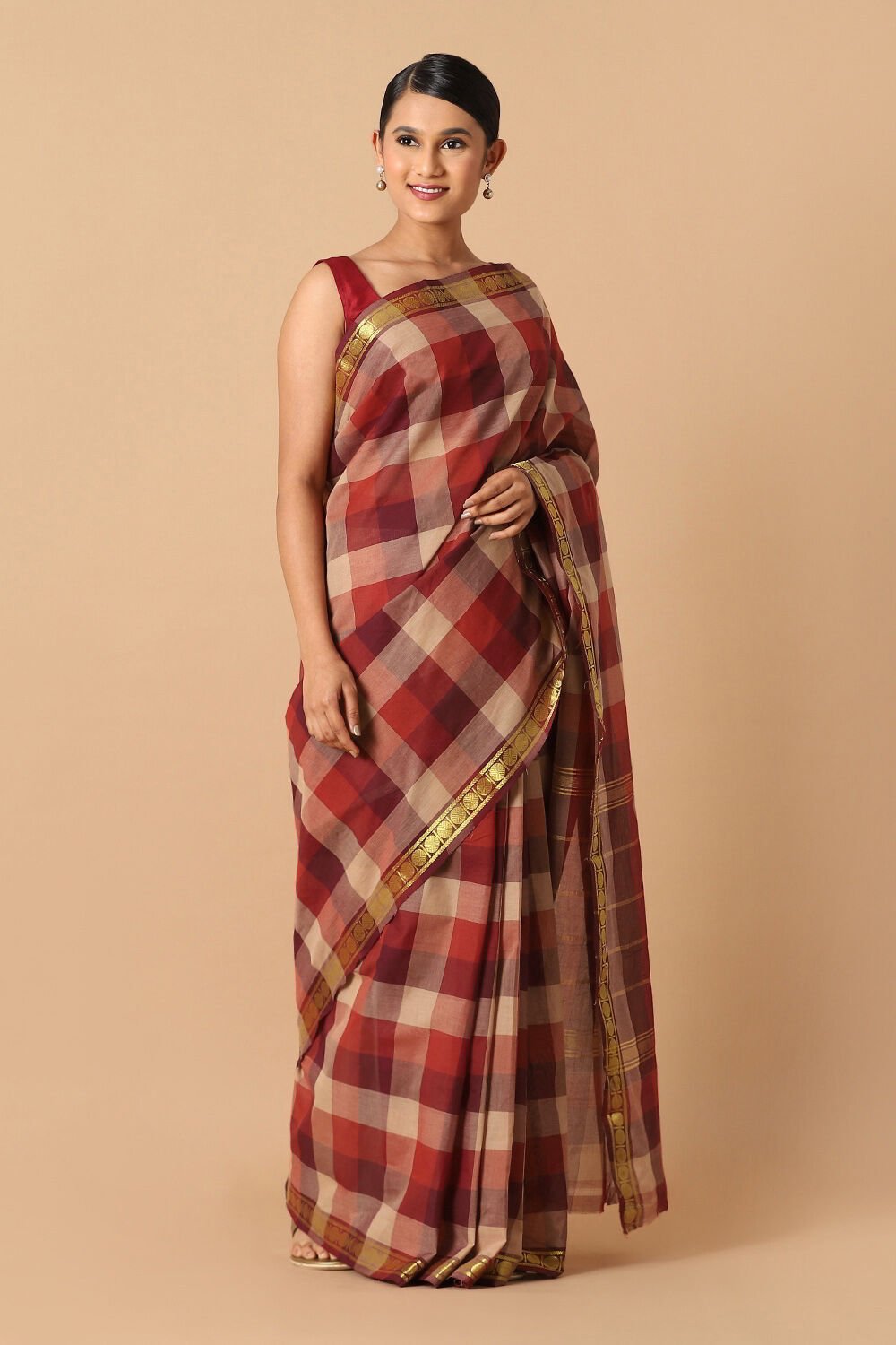 Red Pure Cotton Chettinad Saree image number null