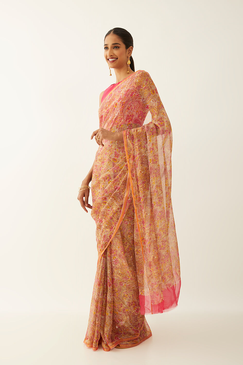 Light Pink Viscose Chiffon Printed Saree image number null