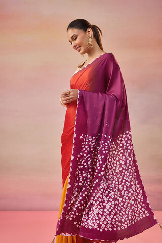 Orange Gujarat Pure Satin Tie & Dye Mukaish Saree thumbnail image number null