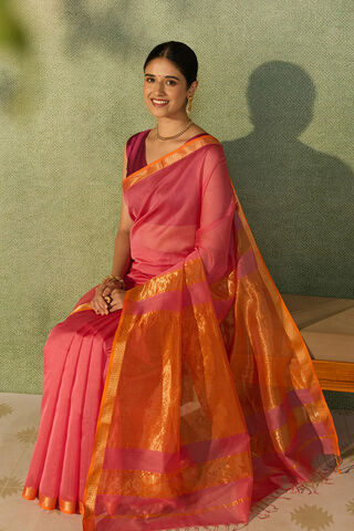 Pink Woven Pure Silk Cotton Maheshwari Saree image number