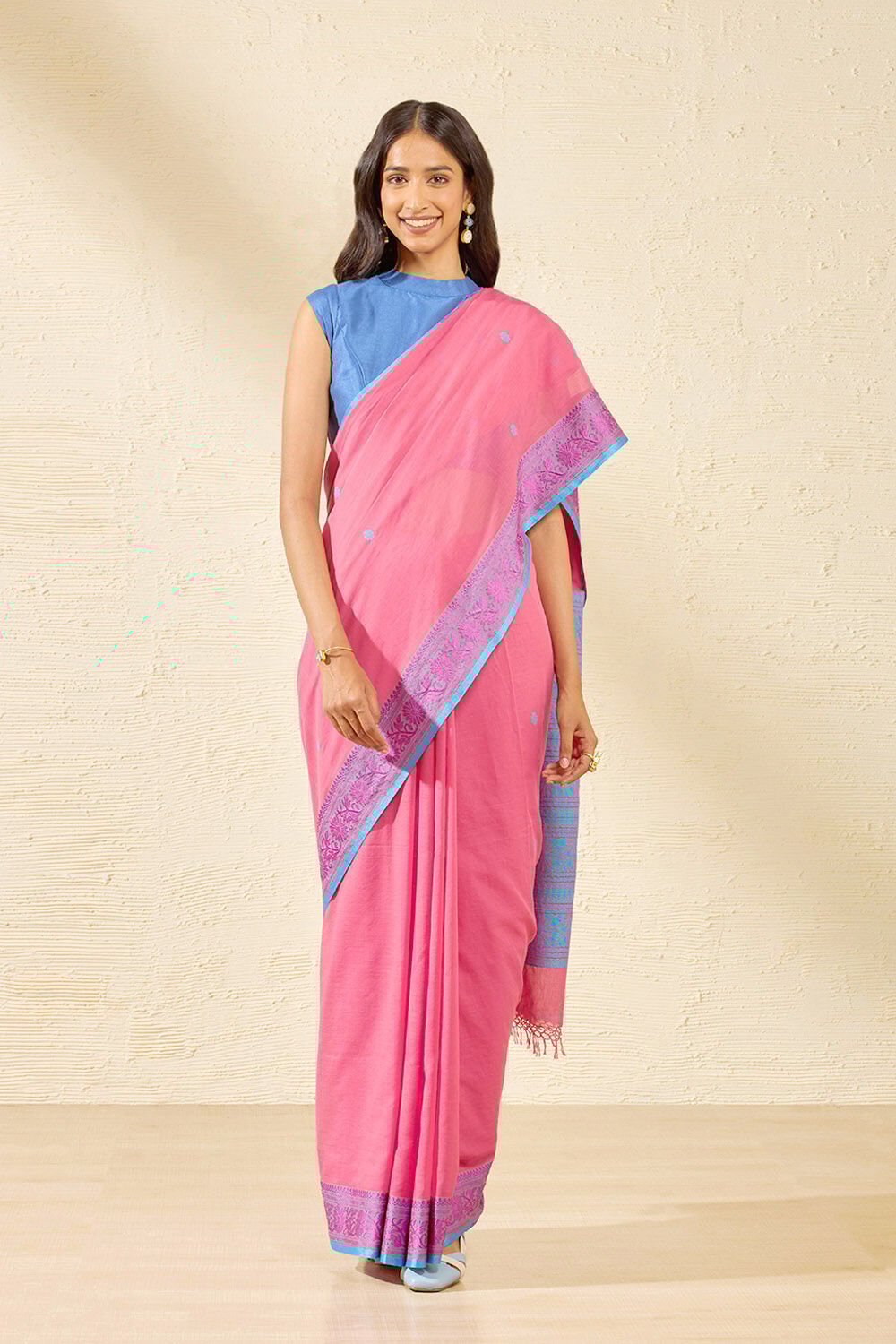 Pink Bengal Pure Cotton Jamdani Saree image number null