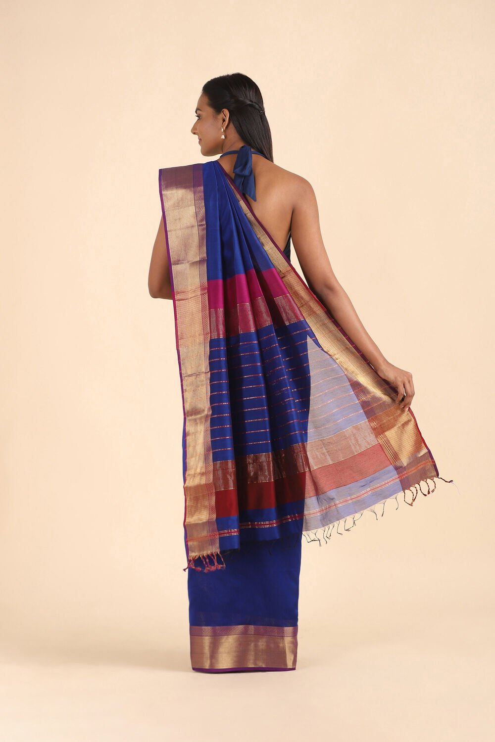 Dark Blue Pure Silk Cotton Maheshwari Saree image number null