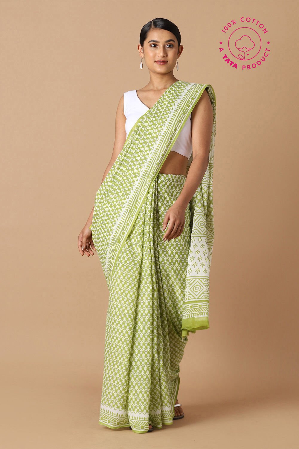 Light Green Pure Cotton Sanganeri Printed Saree image number null