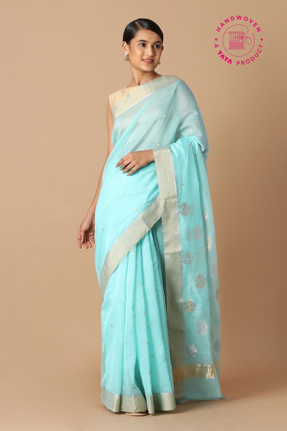 Light Blue Pure Silk Cotton Chanderi Saree image number null