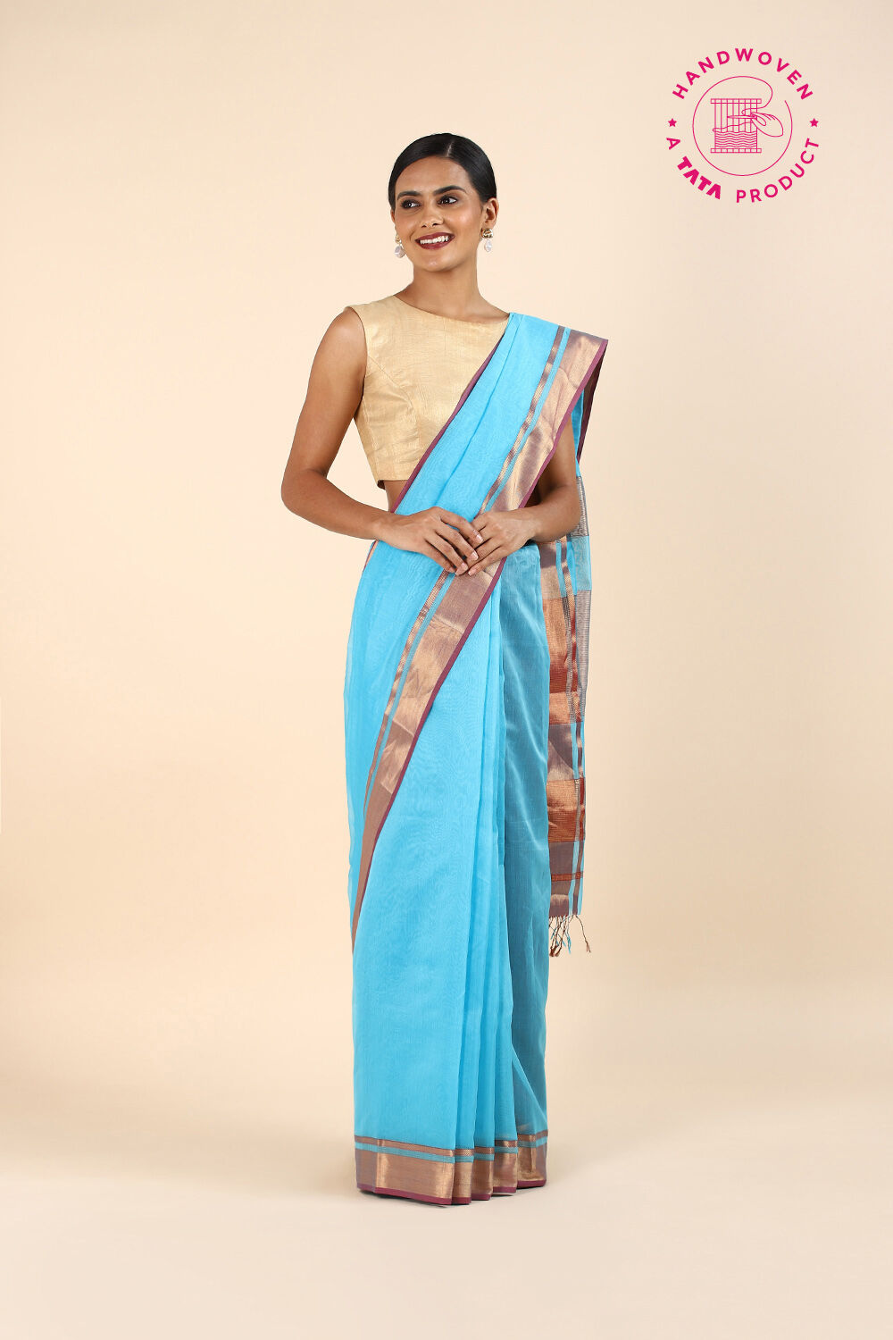 Light Blue Pure Silk Cotton Maheswari Saree image number null