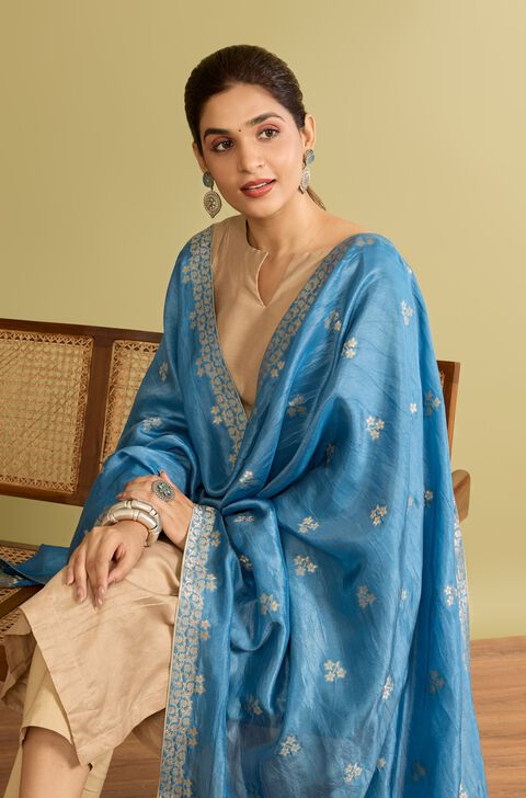Blue Woven Viscose Luxe Dupatta