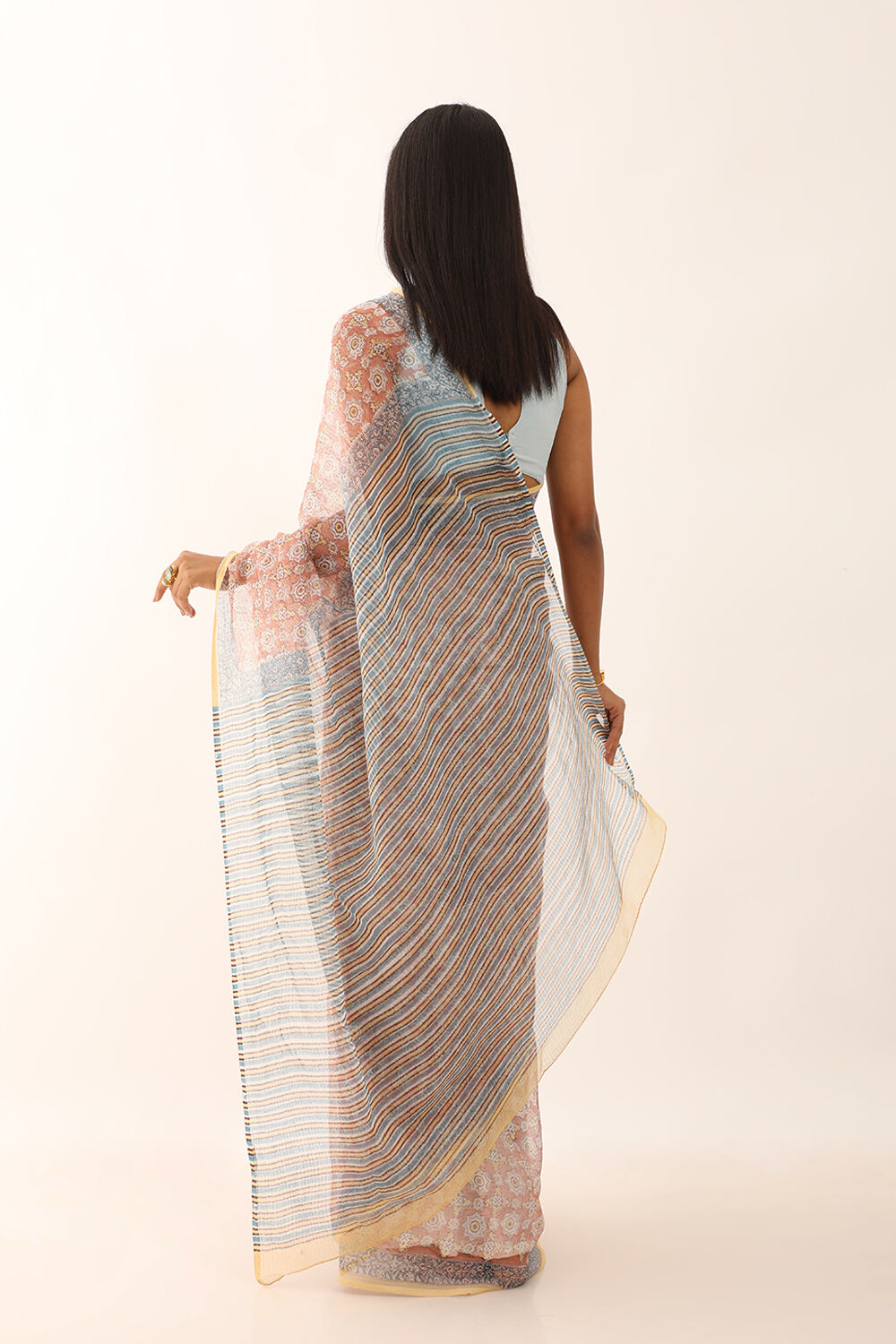 Brown Pure Kota Bagru Block Printed Saree image number null