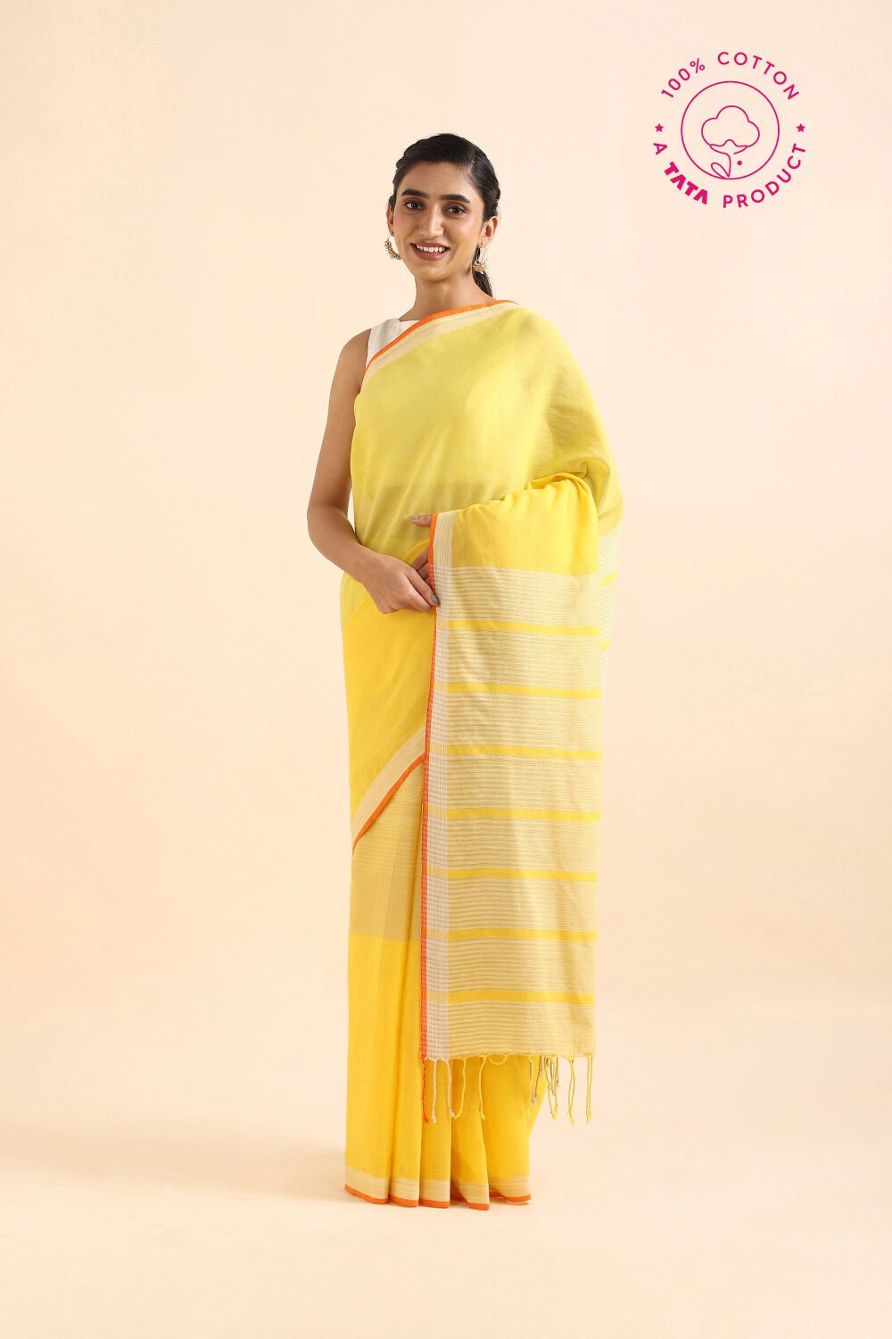 Yellow Pure Cotton Bengal Saree image number null