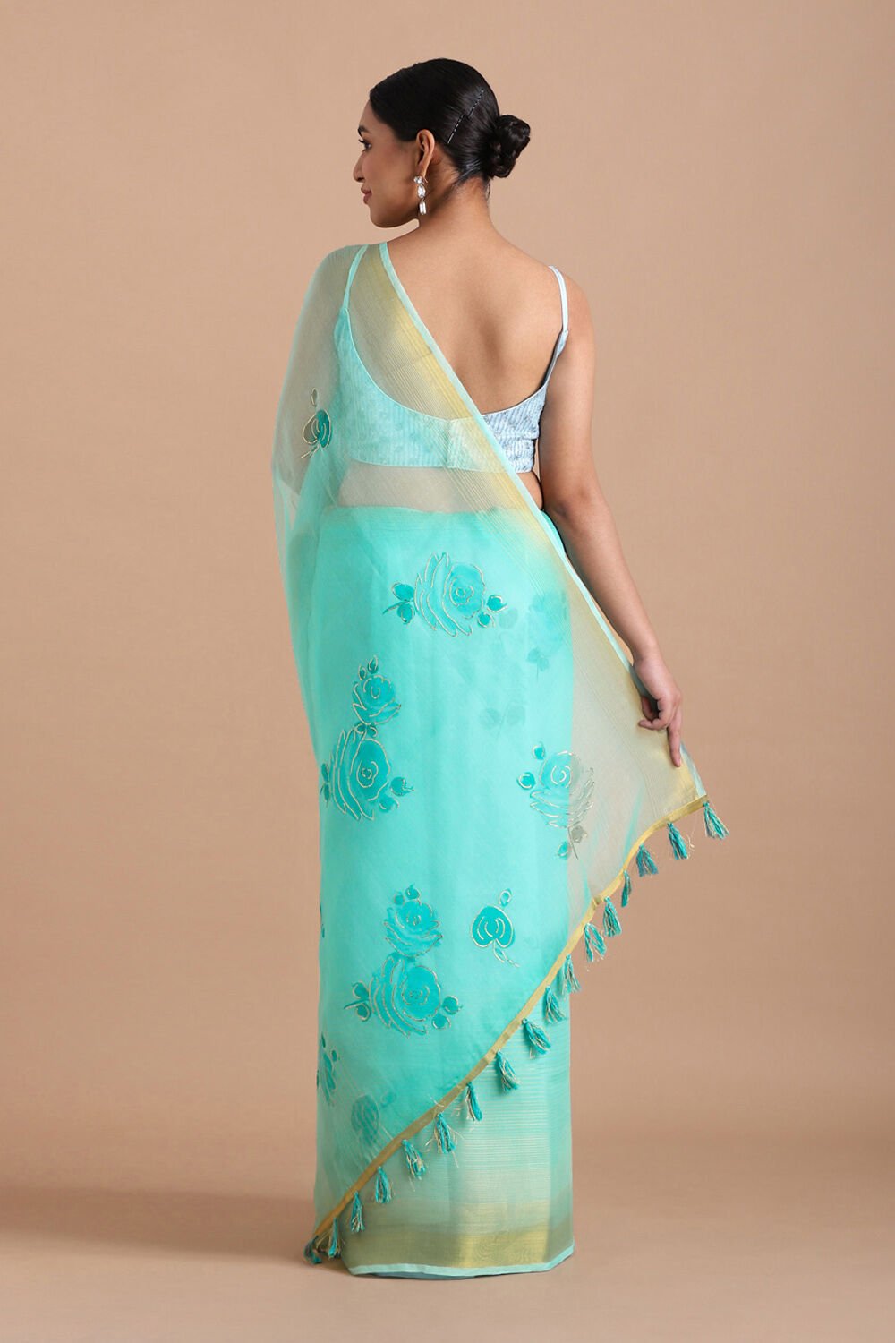 Blue Pure Embroidered Saree image number null