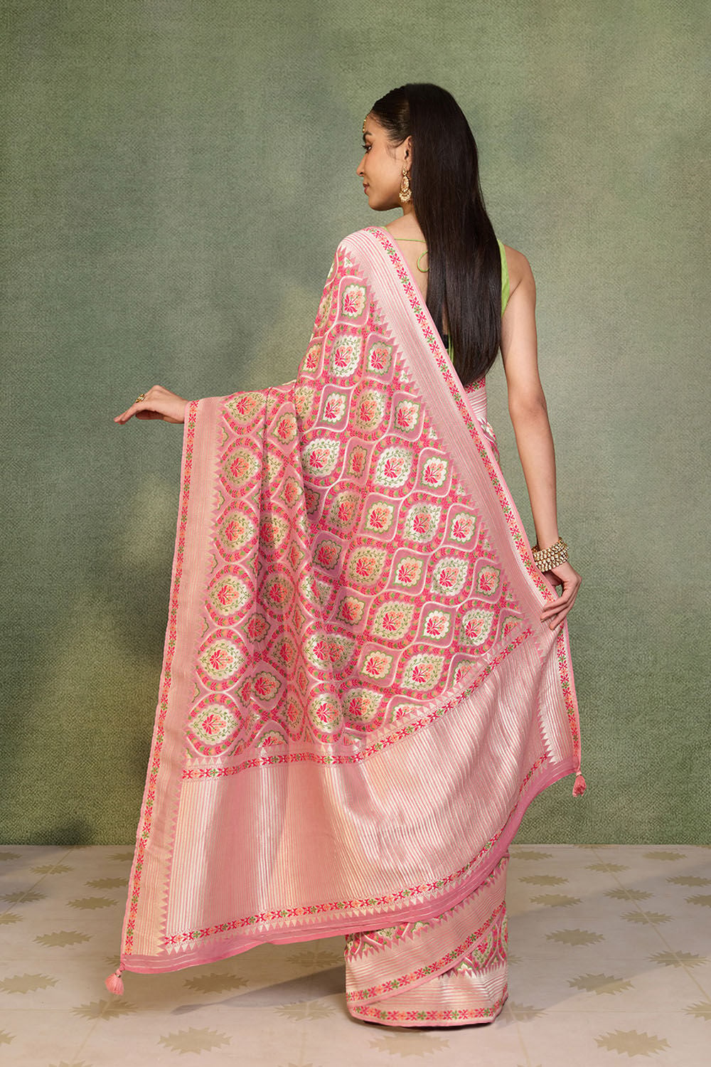 Pink Woven Viscose Georgette Saree image number null