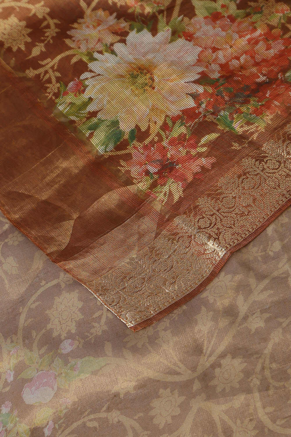 Brown Pure Tissue Silk Digital Printed Saree image number null