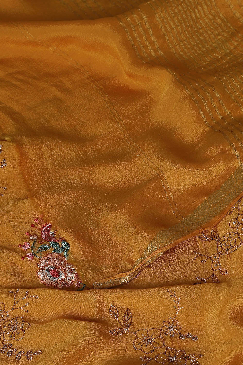 Yellow Chiffon Embroidered Saree image number null