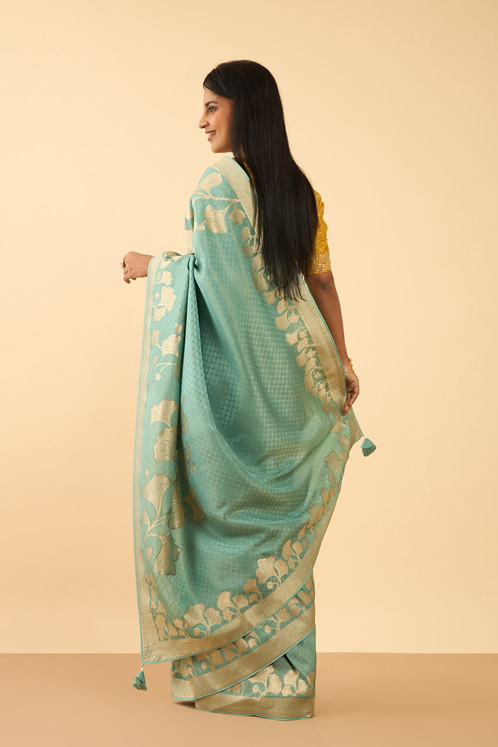 Blue Woven Viscose Saree image number null