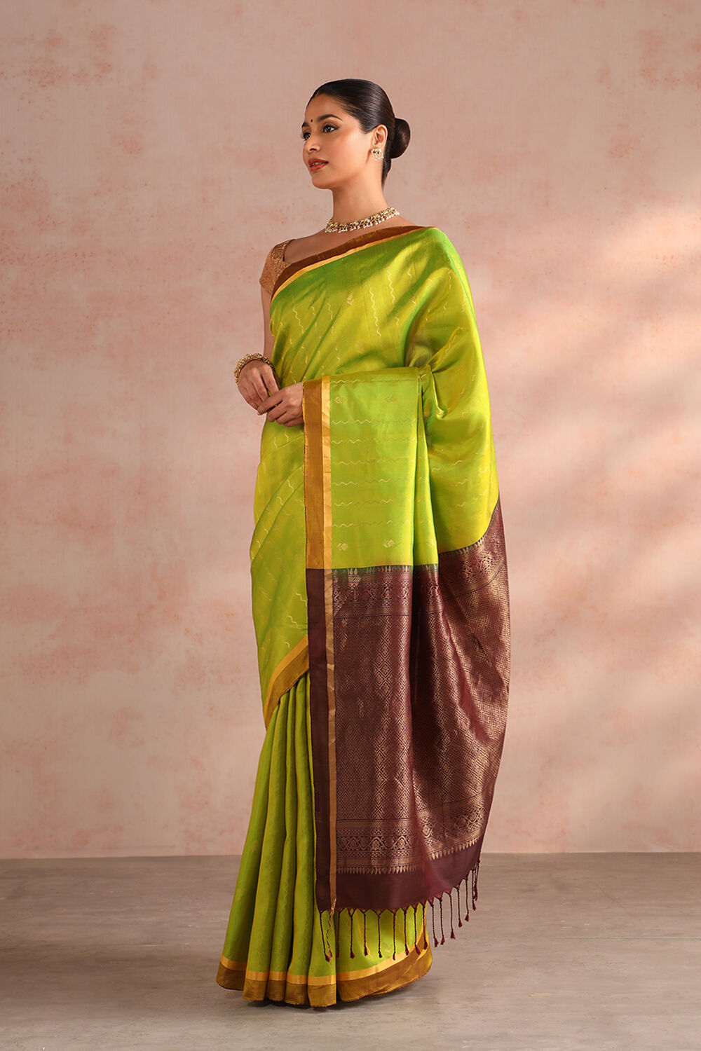 Green Woven Pure Soft Silk Saree image number null