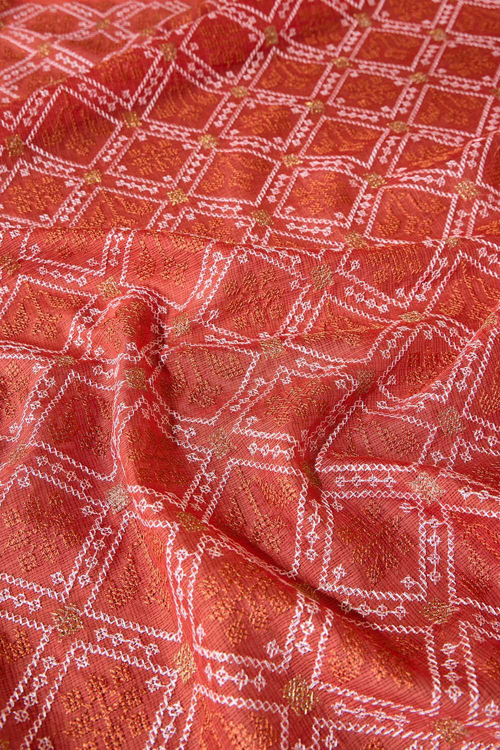 Orange Silk Modal Embroidered Saree image number null