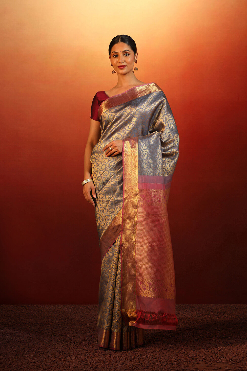 Twilight Blue Woven Kanjivaram Silk Saree