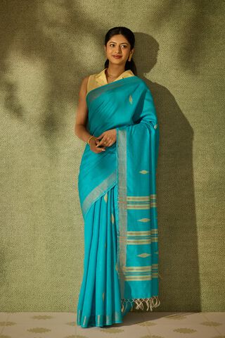 Blue Bhagalpur Woven Silk Viscose Saree thumbnail image number null