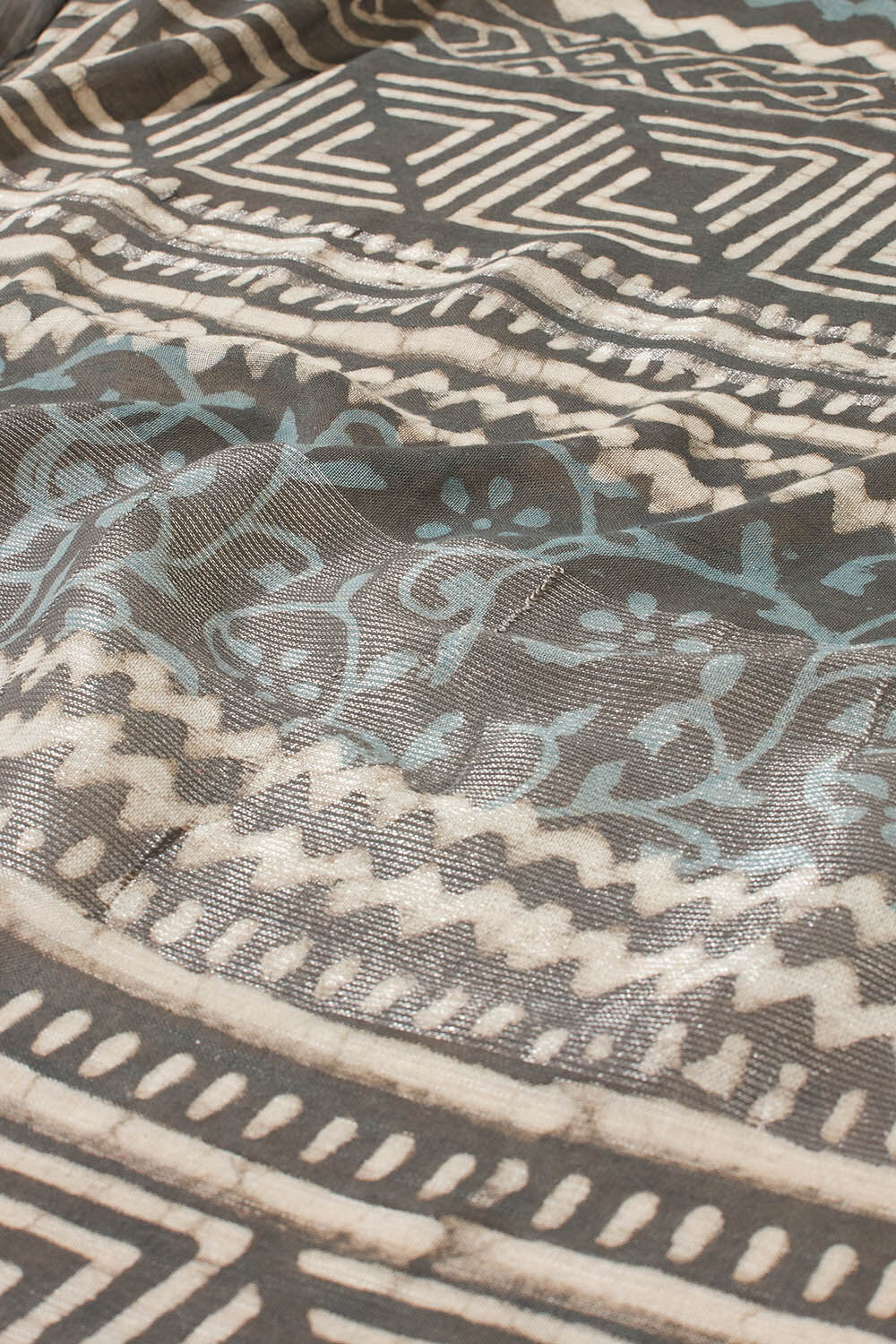 Grey Block Printed Cotton Viscose Saree image number null