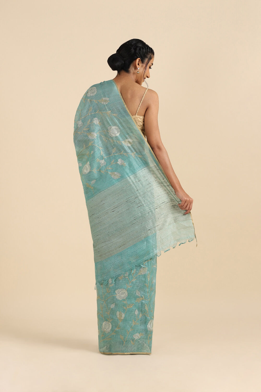 Green Pure Tussar Embroidered Saree image number null