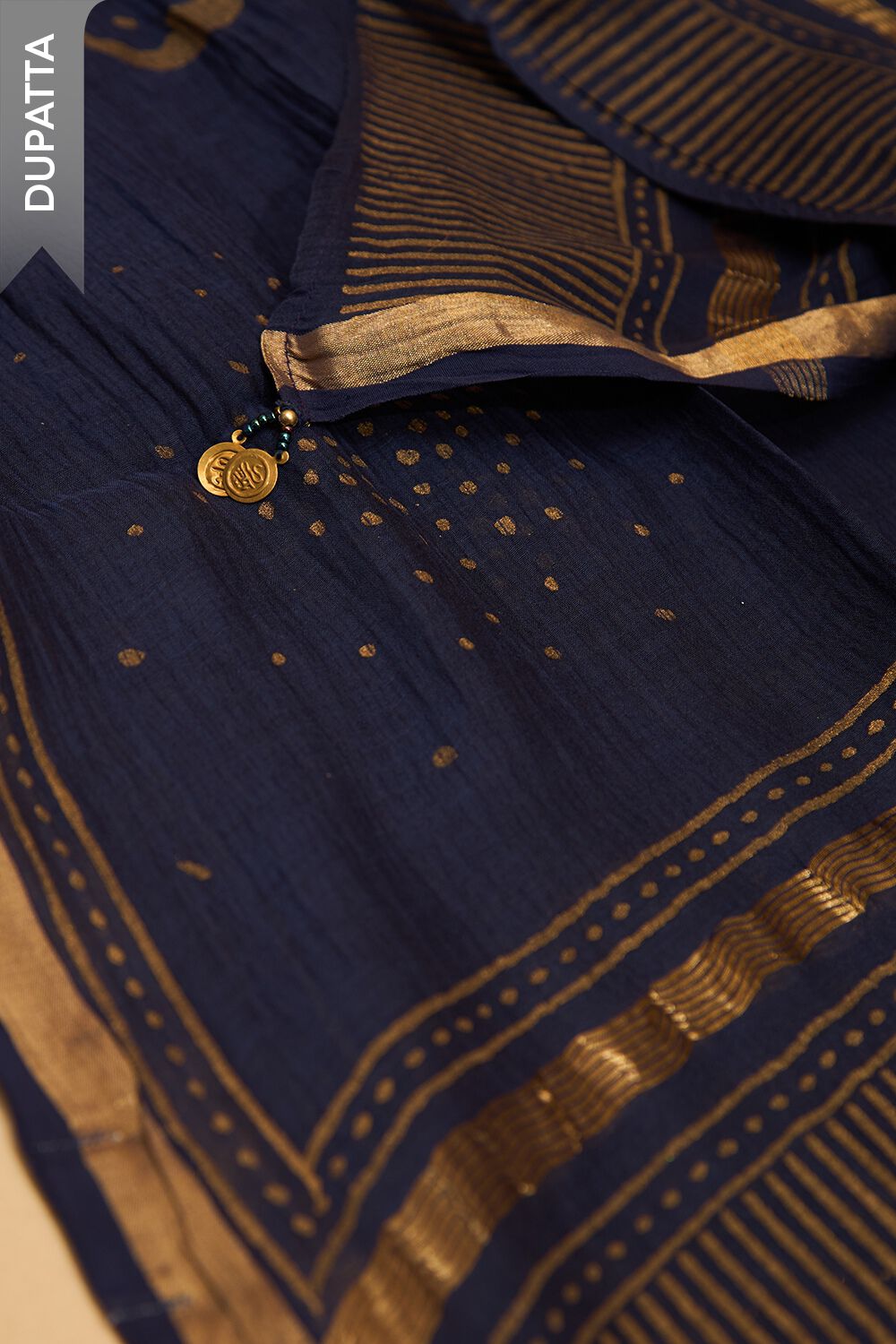 Dark Blue Block Printed Pure Silk Cotton Unstitched Suit Set image number null