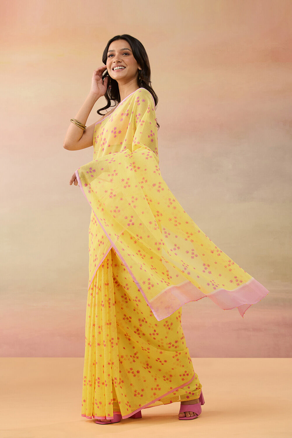 Light Yellow Bengal Pure Cotton Kota Screen Printed  Saree image number null