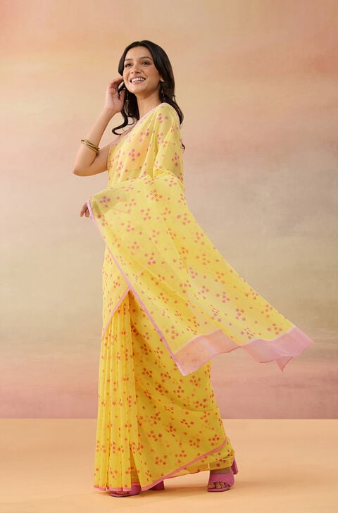 Light Yellow Bengal Pure Cotton Kota Screen Printed  Saree